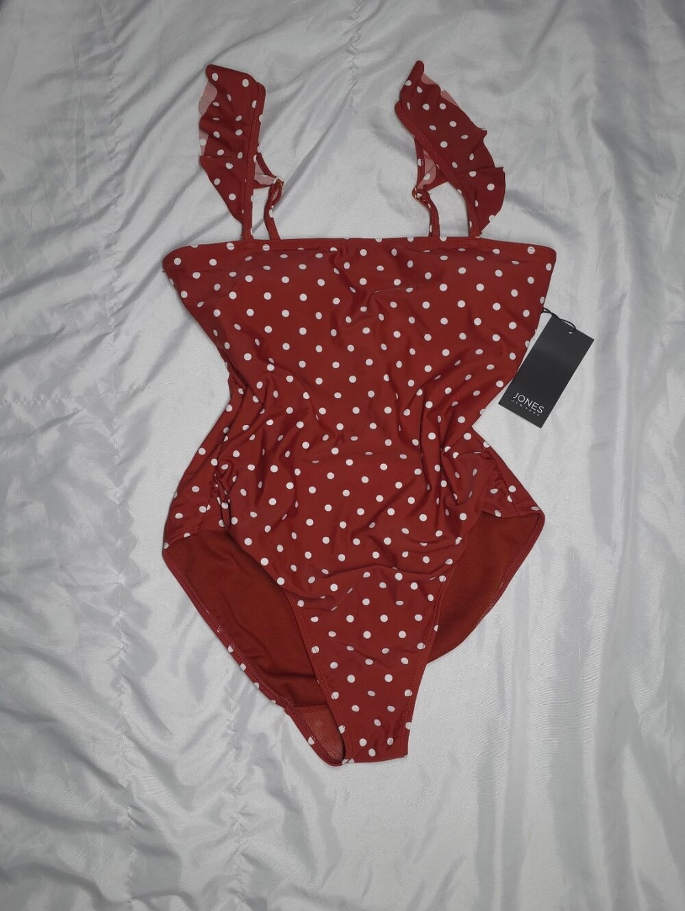NWT Jones New York Red Polka Dot Ruffle One-Piece Swimsuit